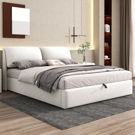 Lit coffre 180x200 avec rangements – Velours blanc & tête réglable