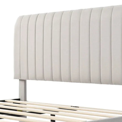 Lit 2 places 160x200 – Tissu beige, tête de lit ajustable