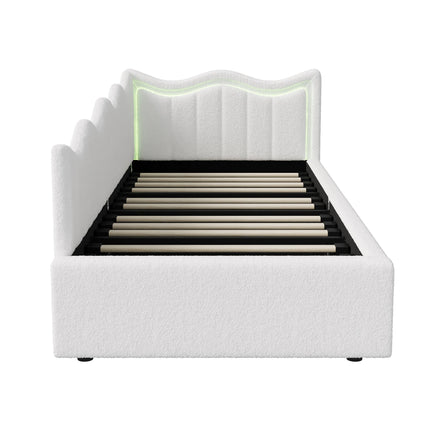 Lit coffre 1 place 90x200 avec rangement hydraulique – Velours beige