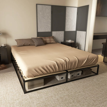 Sommier 2 places 180x200 – Cadre métallique minimaliste avec espace rangements