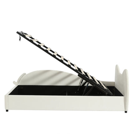 Lit coffre 1 place 90x200 avec rangement – Design chat en velours beige