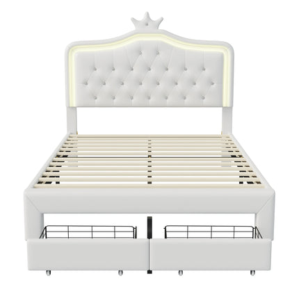 Lit 2 places 140x200 – Design princesse avec tiroir de rangement Blanc