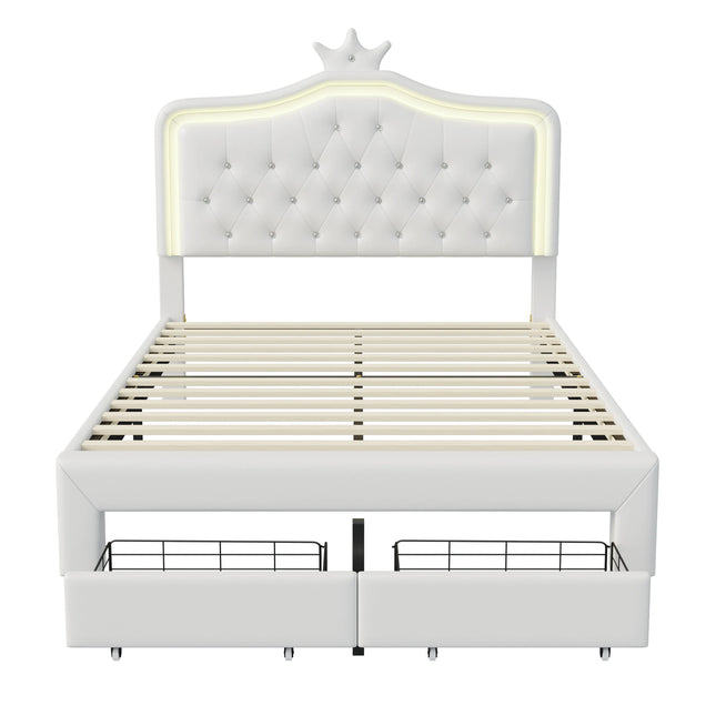 Lit 2 places 140x200 – Design princesse avec tiroir de rangement Blanc