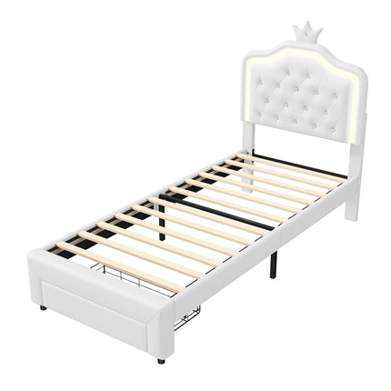 Lit 1 place 90x200 – Design princesse avec tiroir de rangement Blanc