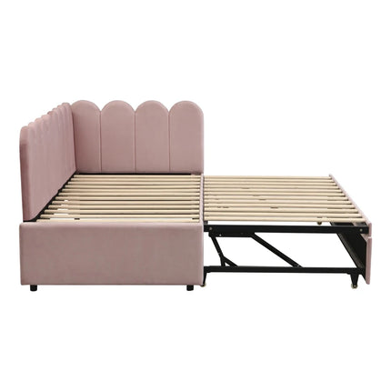 Lit gigogne 1 place 90x190 extensible – Velours rose design pétale
