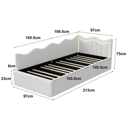 Lit coffre 1 place 90x200 avec rangement hydraulique – Velours beige