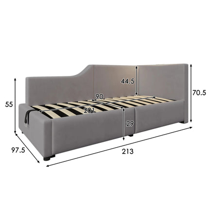 Lit coffre 1 place 90x200 avec rangement – Daybed velours avec lumière & USB-C Gris