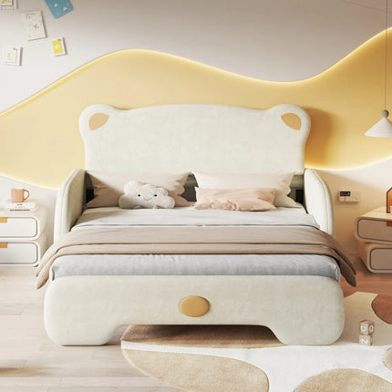 Lit 2 places 140x200 enfant – Design ours en velours beige