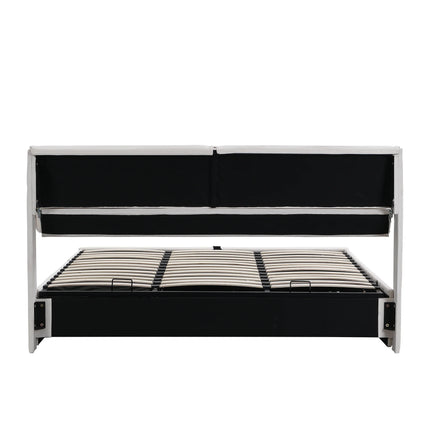 Lit coffre 180x200 avec rangements – Velours blanc & tête réglable