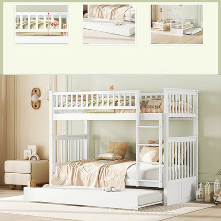 Lit mezzanine 2 lits de 1 place 90x200 – Bois avec escalier et lit gigogne Gris