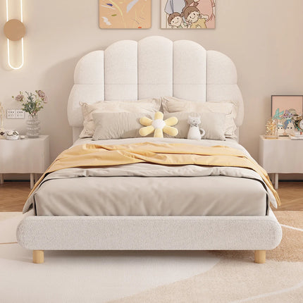 Lit 1 place 90x200 – Tissu blanc design fleur en peluche Blanc