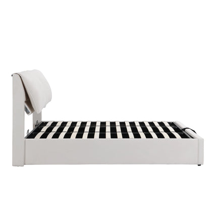 Lit coffre 180x200 avec rangements – Velours blanc & tête réglable