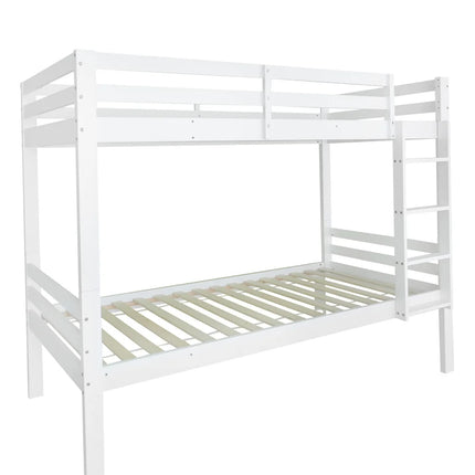 Lit mezzanine 2 lits de 1 place 90x200 – Bois blanc avec échelle et lits séparables