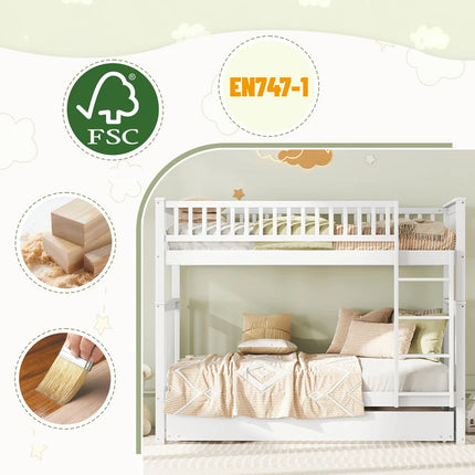 Lit mezzanine 2 lits de 1 place 90x200 – Bois avec escalier et lit gigogne Gris