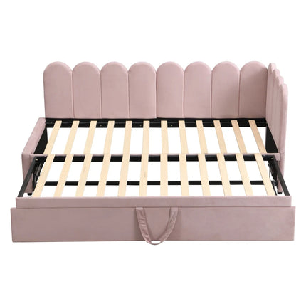 Lit gigogne 1 place 90x190 extensible – Velours rose design pétale