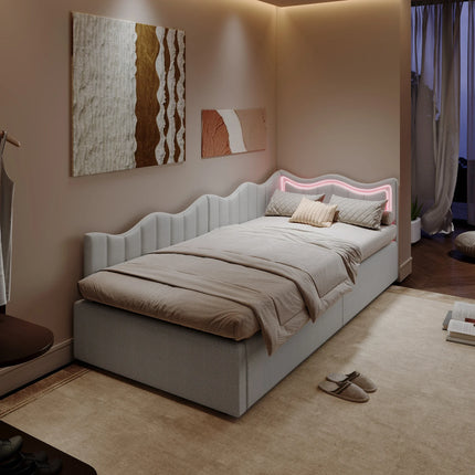 Lit coffre 1 place 90x200 avec rangement hydraulique – Velours beige