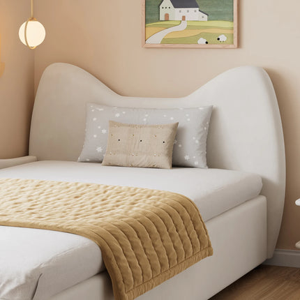 Lit coffre 1 place 90x200 avec rangement – Design chat en velours beige