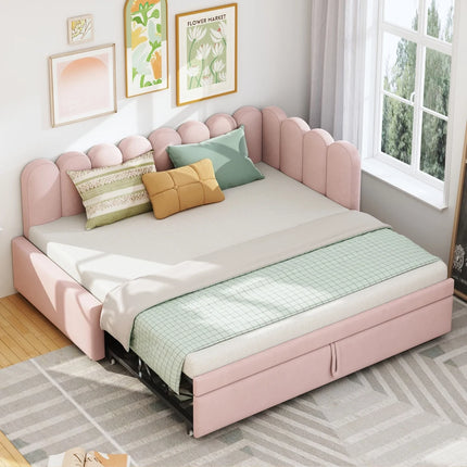 Lit gigogne 1 place 90x190 extensible – Velours rose design pétale