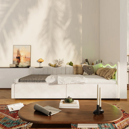 Lit coffre 1 place 90x200 avec rangement hydraulique – Velours beige