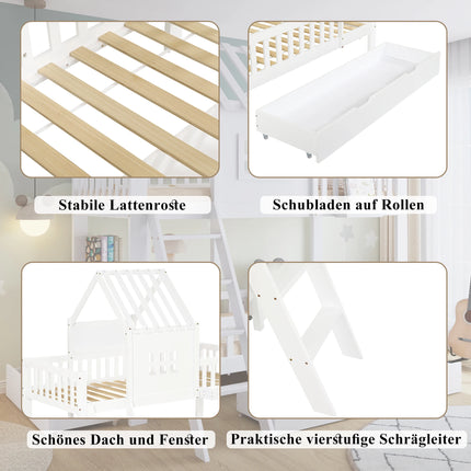 Lit Cabane Mezzanine 1 places 90x200 – 2 couchages Blanc