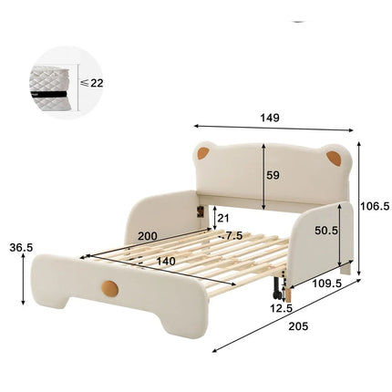 Lit 2 places 140x200 enfant – Design ours en velours beige