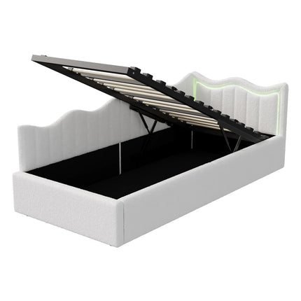 Lit coffre 1 place 90x200 avec rangement hydraulique – Velours beige