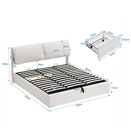 Lit coffre 180x200 avec rangements – Velours blanc & tête réglable