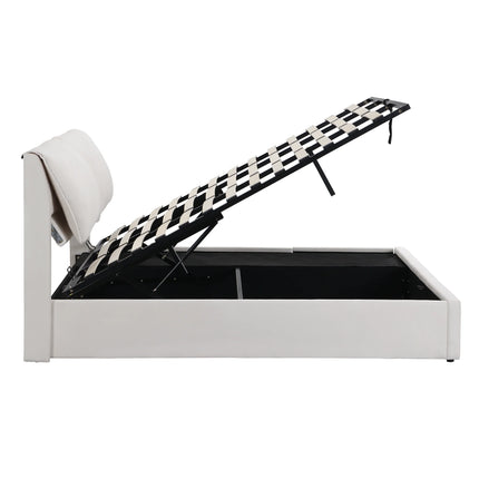 Lit coffre 180x200 avec rangements – Velours blanc & tête réglable